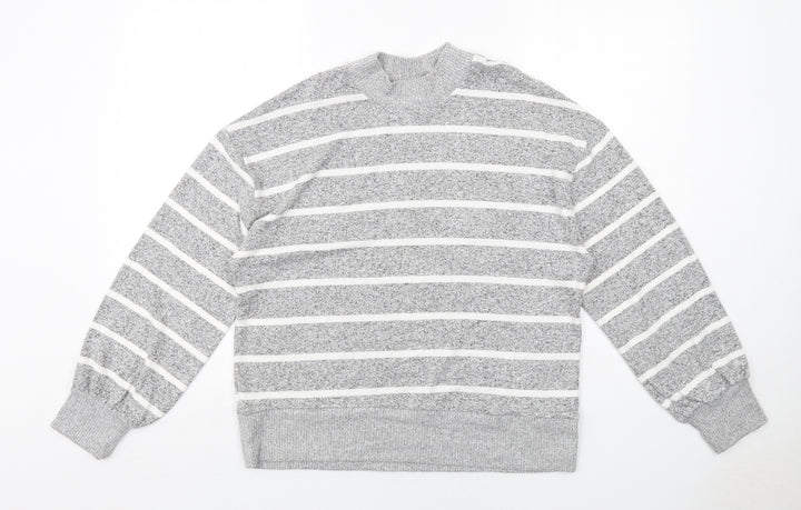 Marks and Spencer Womens Grey Round Neck Striped Viscose Pullover Jumper Size 10