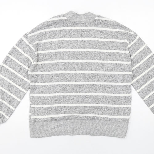 Marks and Spencer Womens Grey Round Neck Striped Viscose Pullover Jumper Size 10