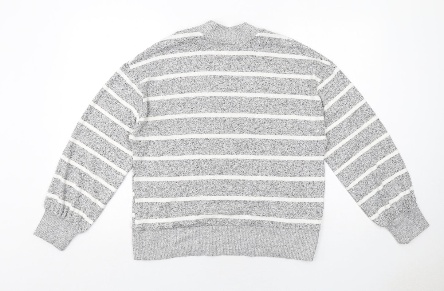 Marks and Spencer Womens Grey Round Neck Striped Viscose Pullover Jumper Size 10