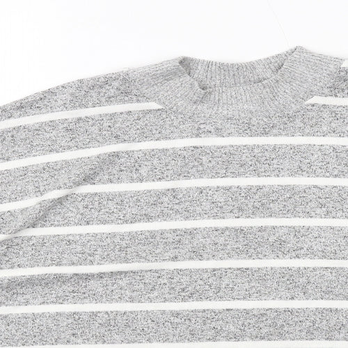 Marks and Spencer Womens Grey Round Neck Striped Viscose Pullover Jumper Size 10