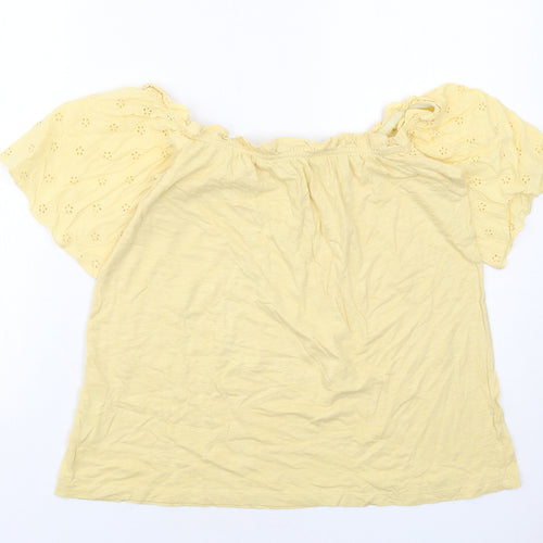 Dorothy Perkins Womens Yellow Cotton Basic Blouse Size M Round Neck - Broderie Anglaise Detail
