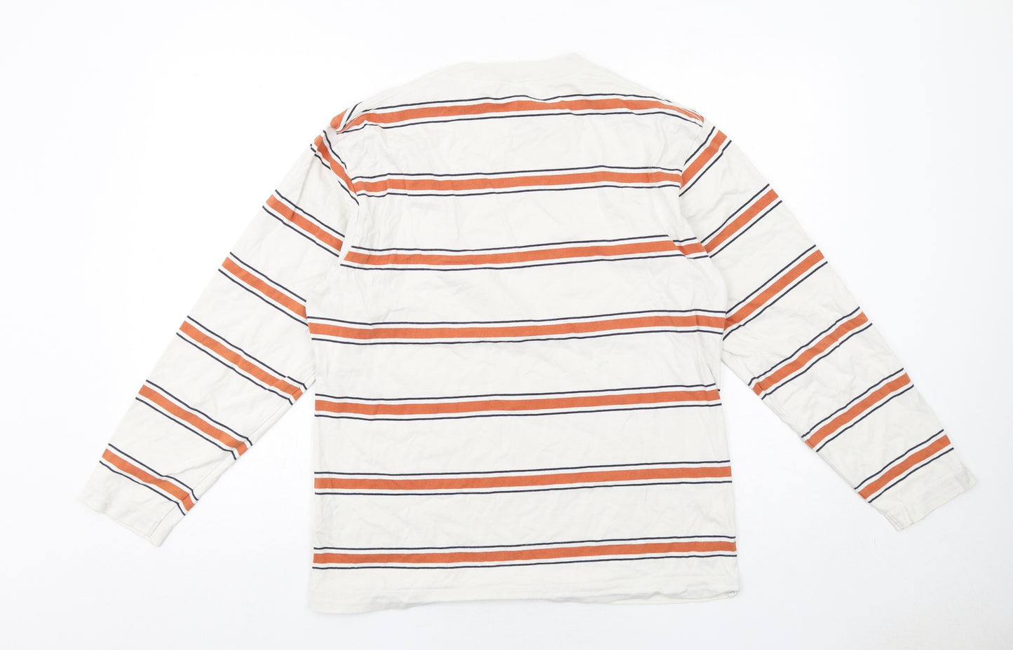 Uniqlo Womens White Striped Cotton Basic T-Shirt Size M Round Neck