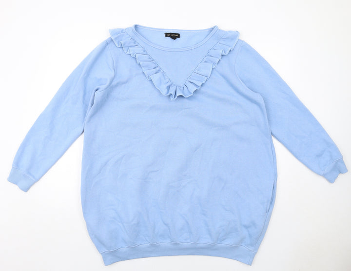 QED London Womens Blue Cotton Jumper Dress Size M Round Neck Pullover