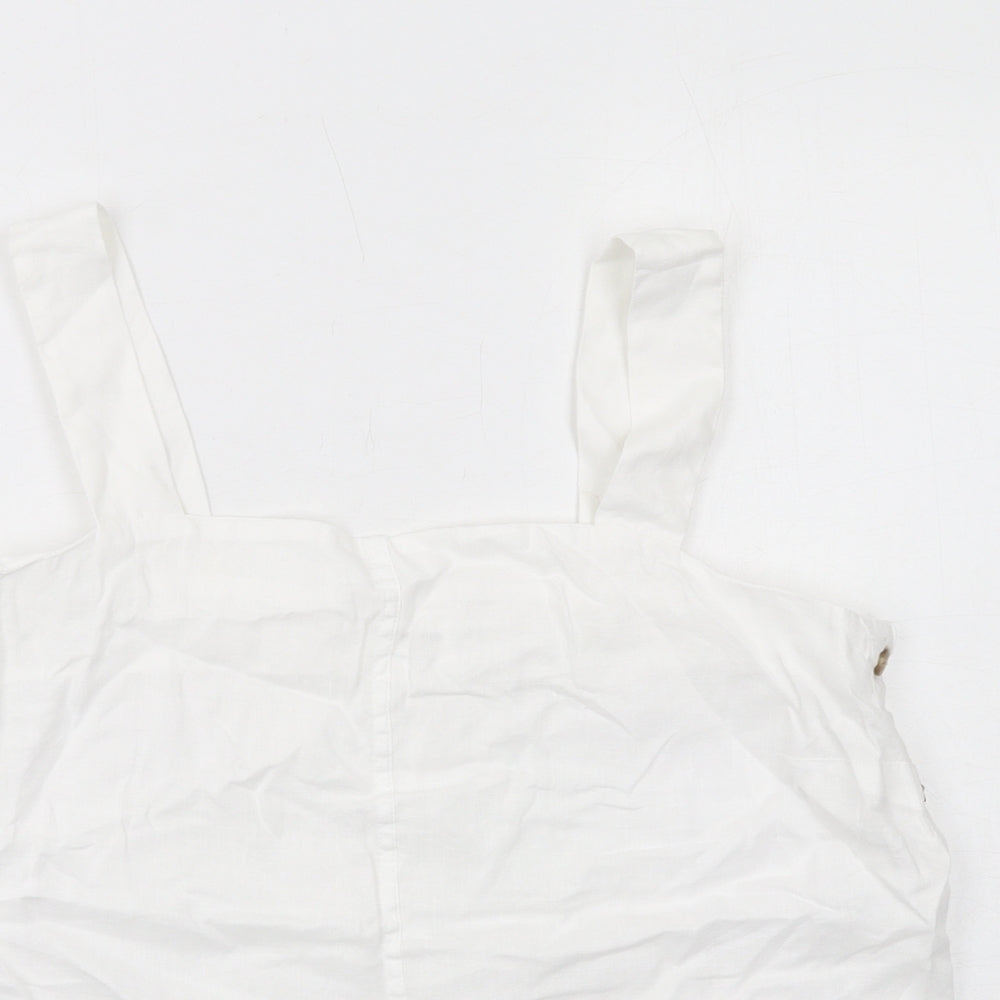 Marks and Spencer Womens White Linen Camisole Tank Size 14 Square Neck