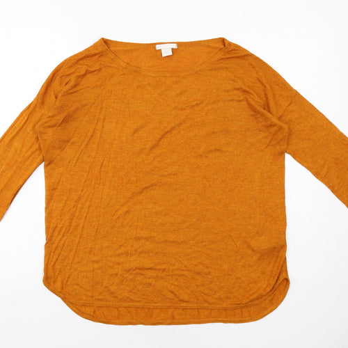 H&M Womens Orange Round Neck Acrylic Pullover Jumper Size S