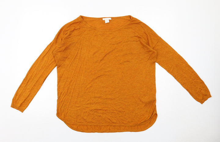 H&M Womens Orange Round Neck Acrylic Pullover Jumper Size S