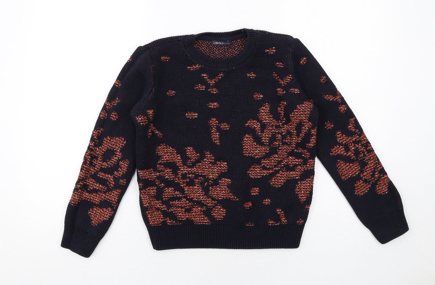 Marks and Spencer Womens Brown Round Neck Geometric Cotton Pullover Jumper Size 10