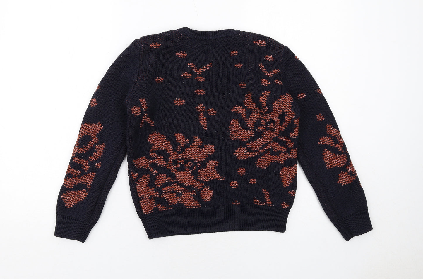 Marks and Spencer Womens Brown Round Neck Geometric Cotton Pullover Jumper Size 10