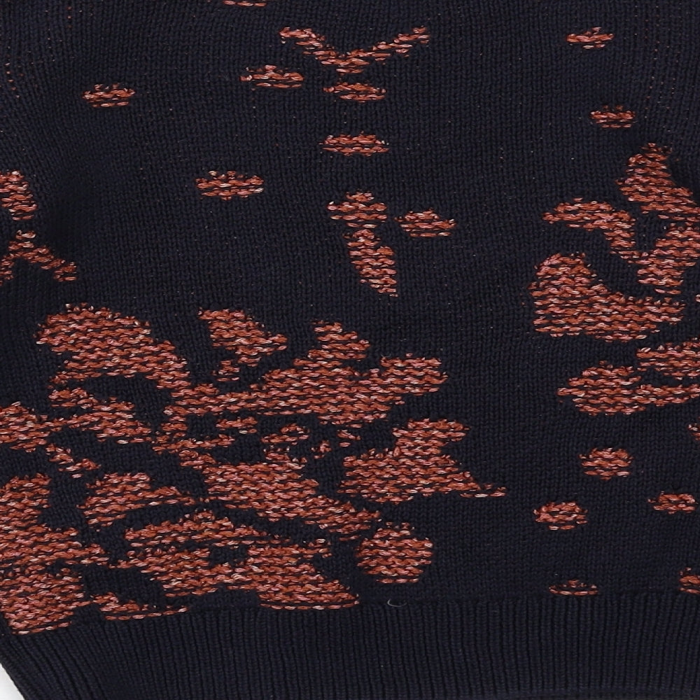 Marks and Spencer Womens Brown Round Neck Geometric Cotton Pullover Jumper Size 10