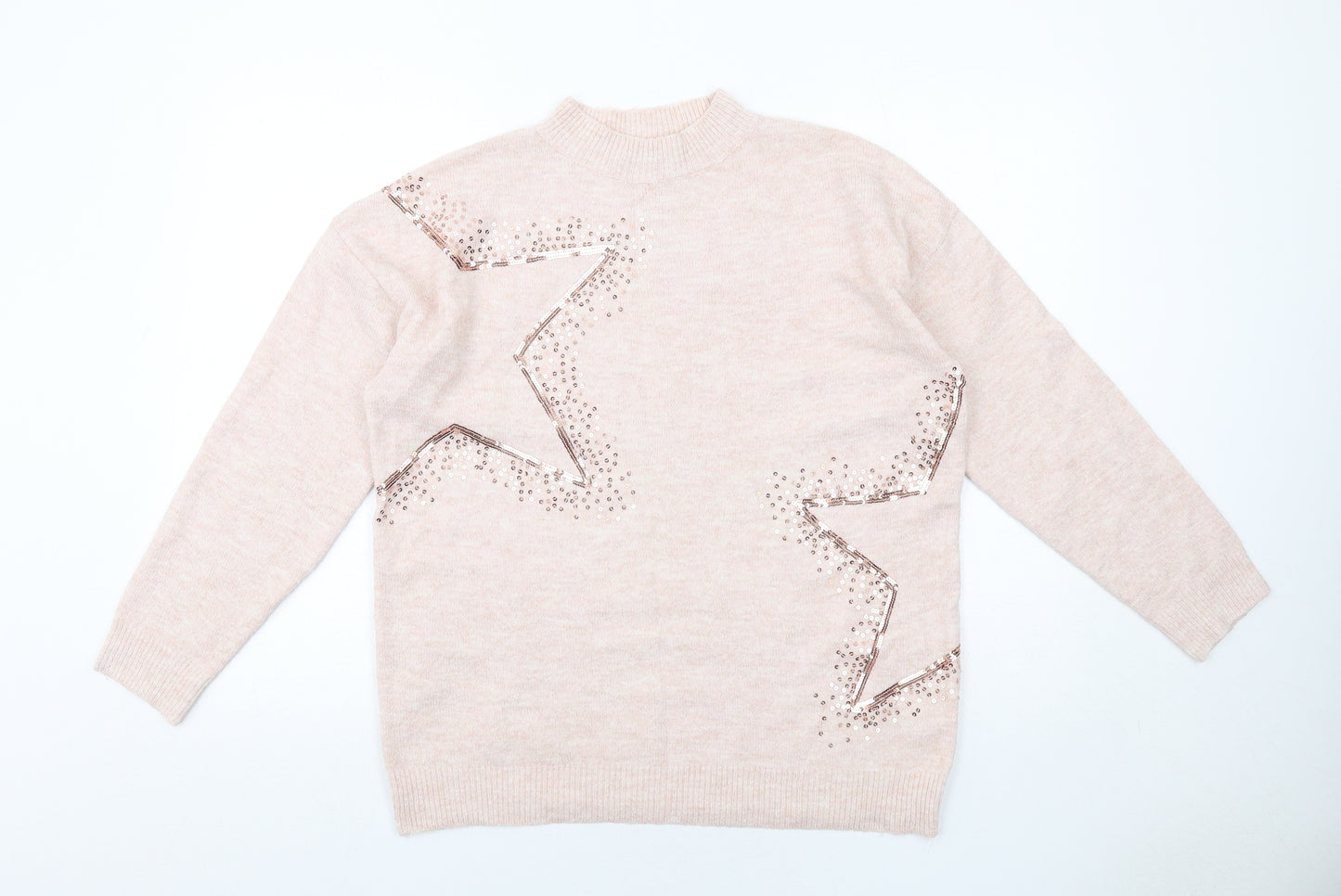 Marks and Spencer Womens Pink Round Neck Geometric Polyester Pullover Jumper Size M - Stars