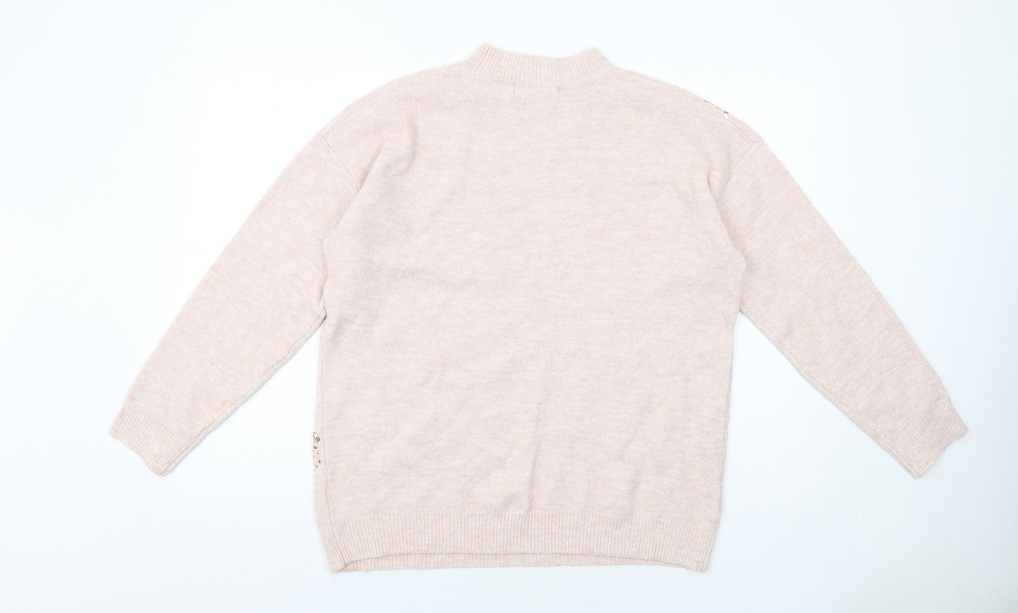 Marks and Spencer Womens Pink Round Neck Geometric Polyester Pullover Jumper Size M - Stars