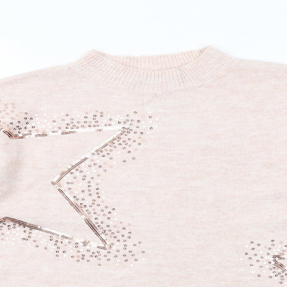 Marks and Spencer Womens Pink Round Neck Geometric Polyester Pullover Jumper Size M - Stars