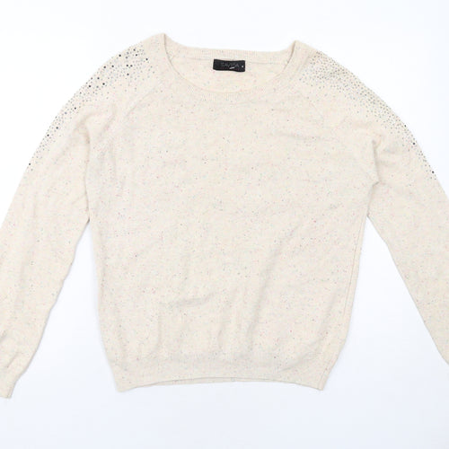 Savida Womens Ivory Round Neck Cotton Pullover Jumper Size M