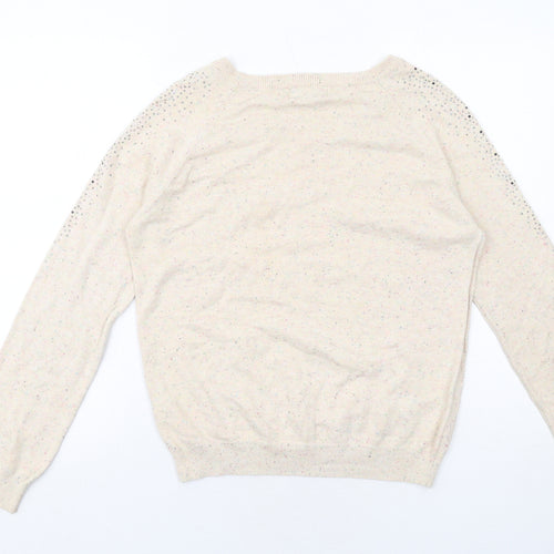 Savida Womens Ivory Round Neck Cotton Pullover Jumper Size M