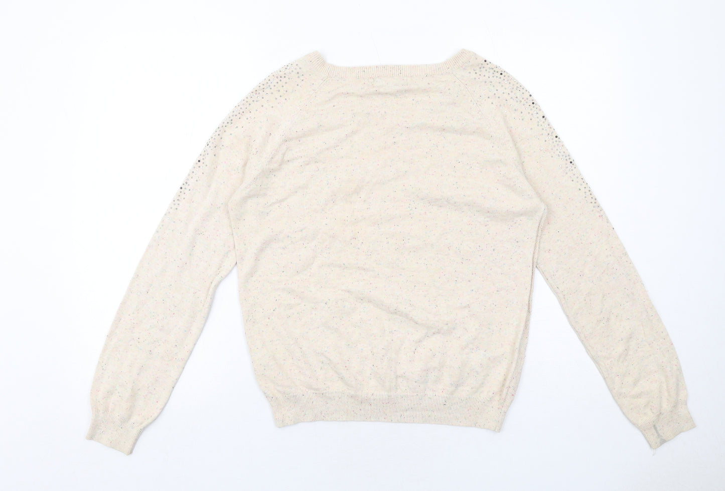 Savida Womens Ivory Round Neck Cotton Pullover Jumper Size M