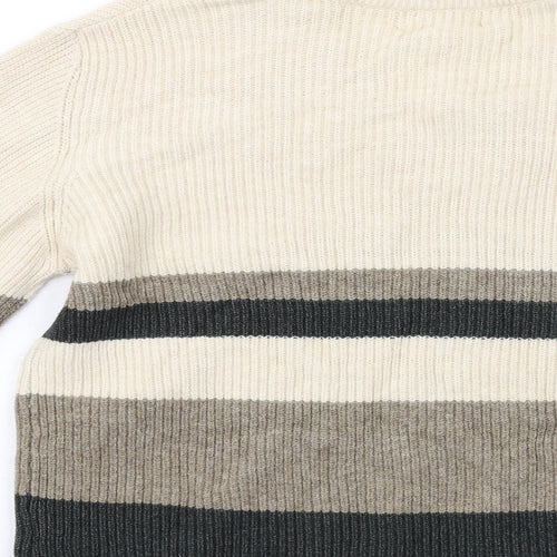 OBJECT Womens Beige V-Neck Geometric Viscose Pullover Jumper Size S - Colourblock
