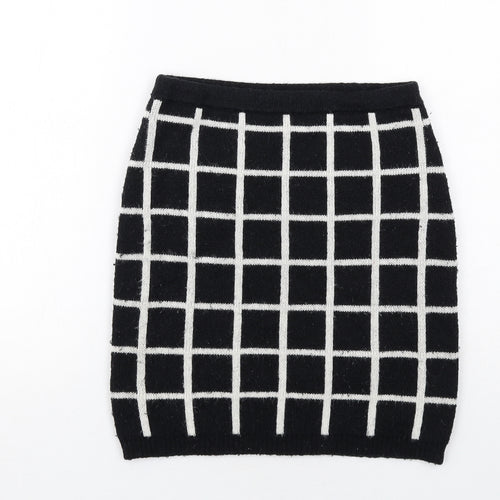 NEXT Womens Black Check Nylon A-Line Skirt Size 8