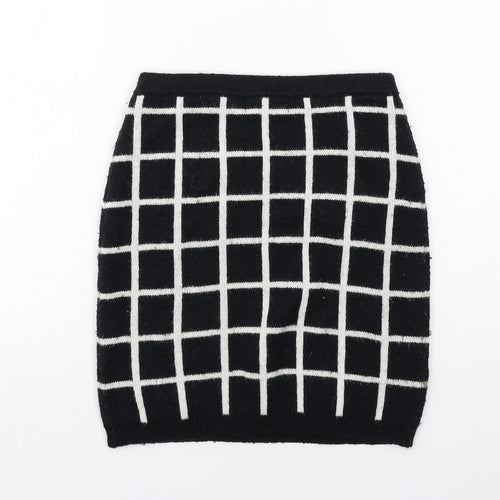 NEXT Womens Black Check Nylon A-Line Skirt Size 8