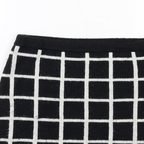 NEXT Womens Black Check Nylon A-Line Skirt Size 8