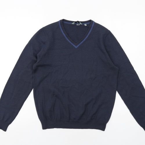 Hawkshead Mens Blue V-Neck Wool Pullover Jumper Size S Long Sleeve