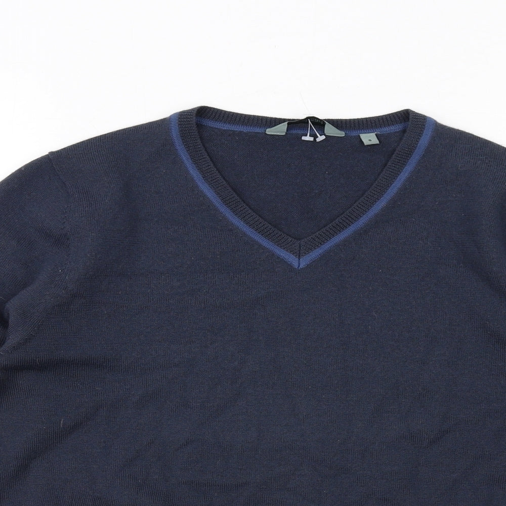 Hawkshead Mens Blue V-Neck Wool Pullover Jumper Size S Long Sleeve