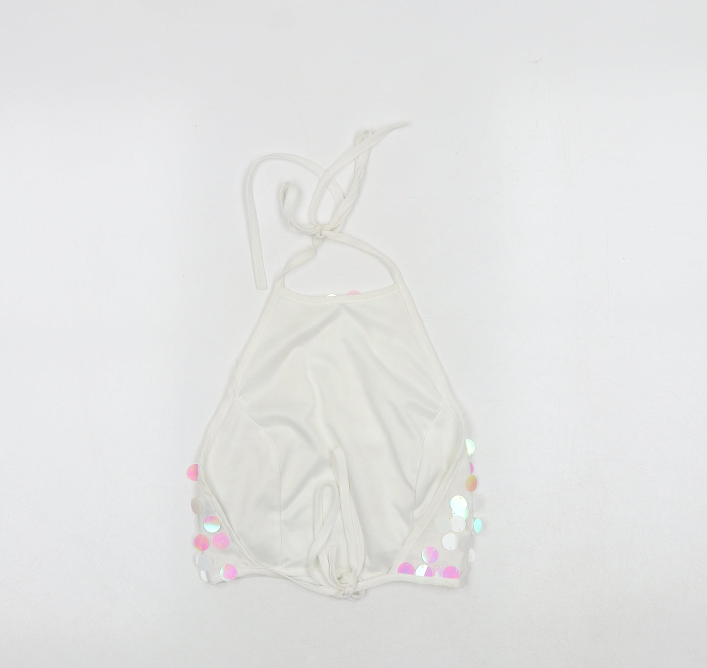 PRETTYLITTLETHING Womens White Polyester Basic Tank Size 8 Halter
