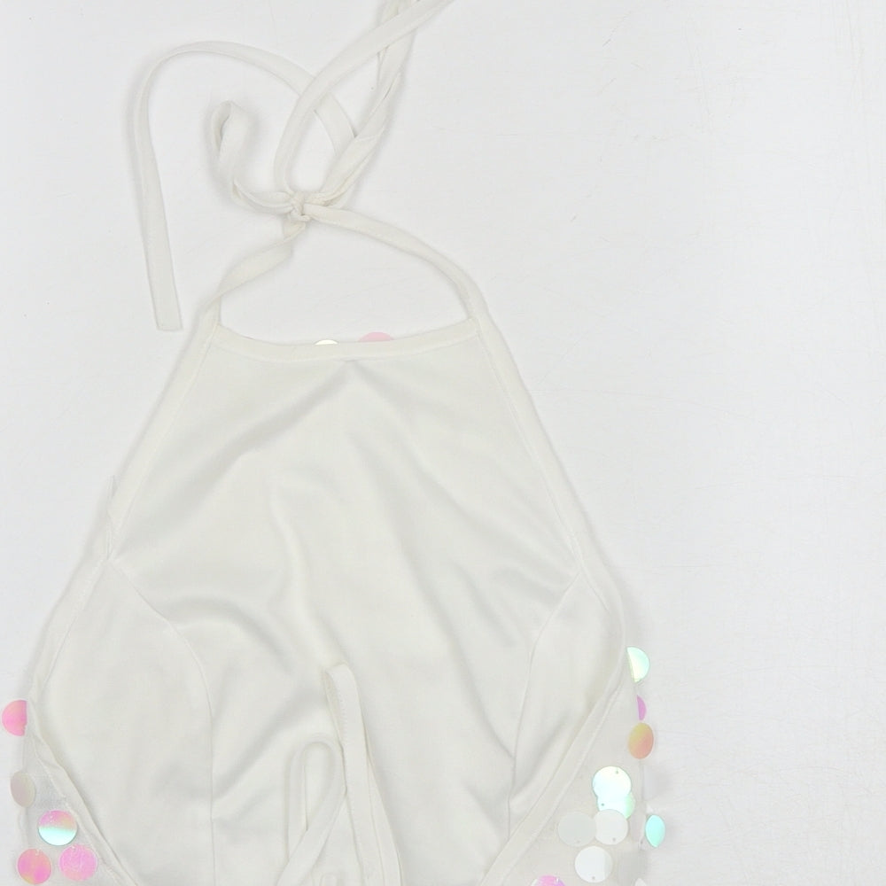 PRETTYLITTLETHING Womens White Polyester Basic Tank Size 8 Halter