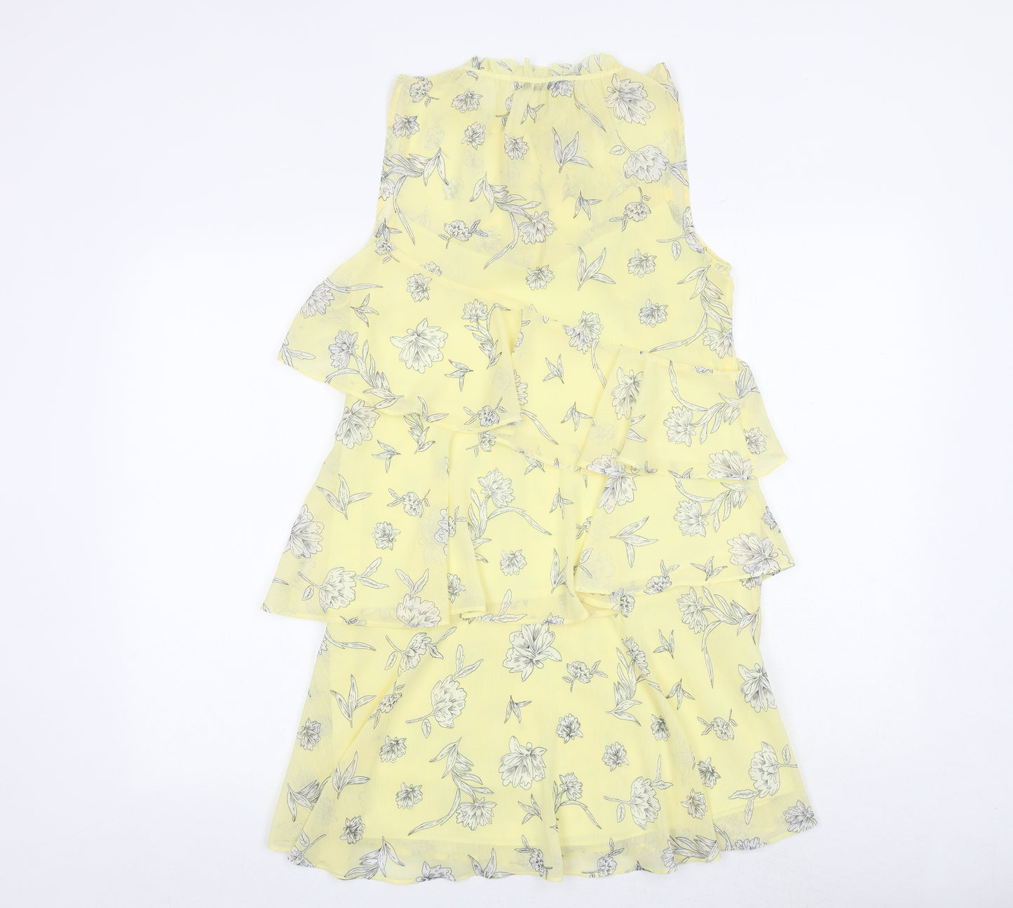 Mango Womens Yellow Floral Polyester A-Line Size S Mock Neck Tie