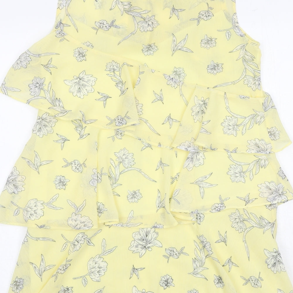 Mango Womens Yellow Floral Polyester A-Line Size S Mock Neck Tie