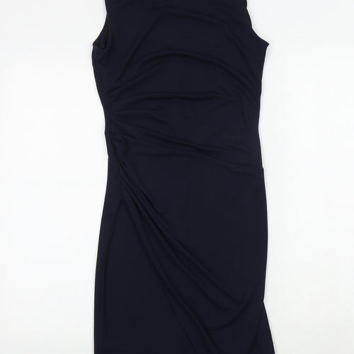 NEXT Womens Blue Polyester Sheath Size 6 Boat Neck Button