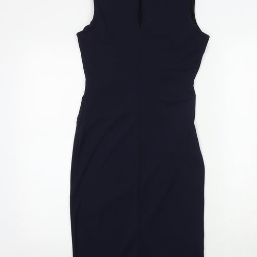 NEXT Womens Blue Polyester Sheath Size 6 Boat Neck Button