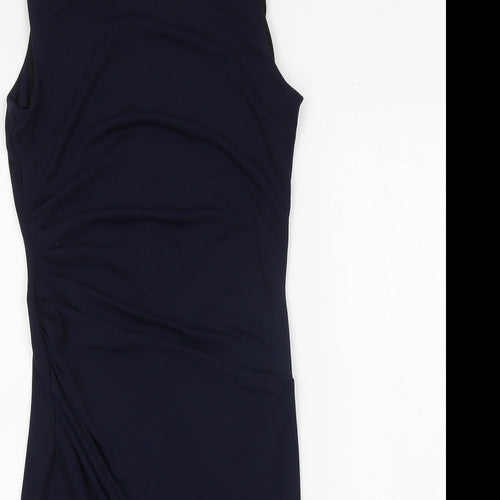 NEXT Womens Blue Polyester Sheath Size 6 Boat Neck Button