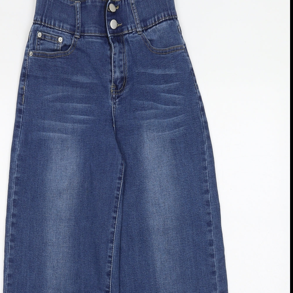 XING Womens Blue Cotton Wide-Leg Jeans Size XS Regular Zip