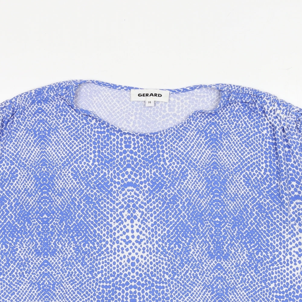 Gerard Womens Blue Geometric Viscose Basic T-Shirt Size 14 Round Neck - Snakeskin Pattern