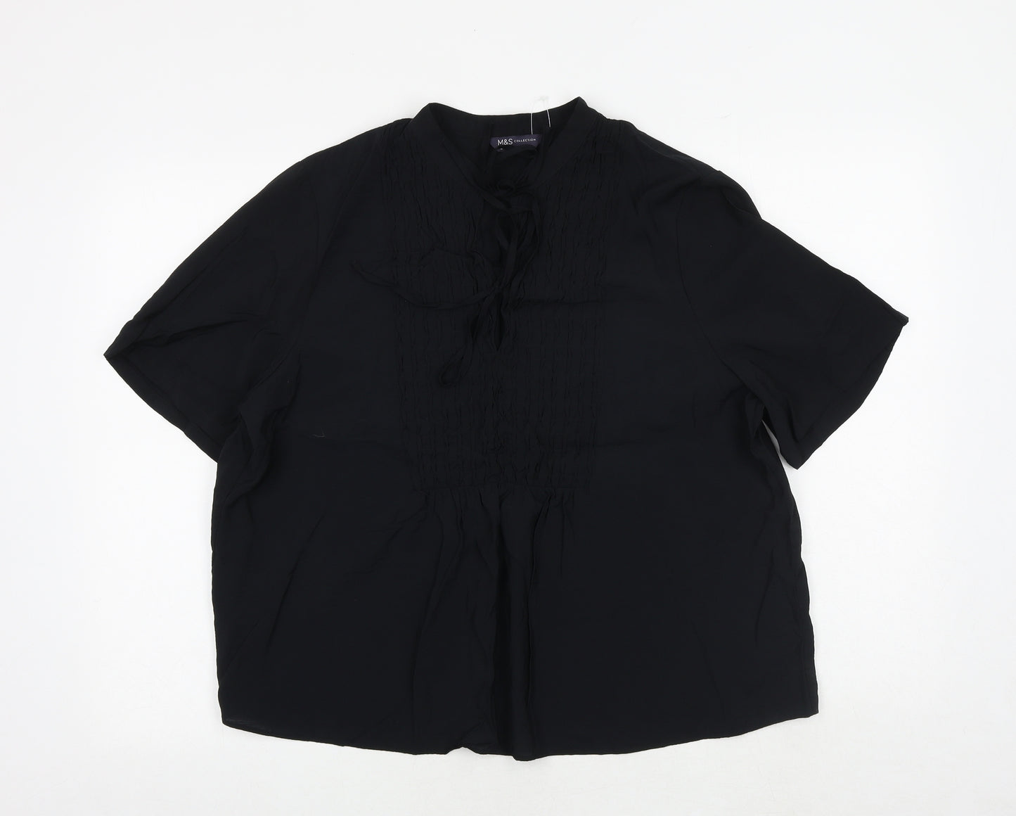 Marks and Spencer Womens Black Viscose Basic Blouse Size 16 V-Neck