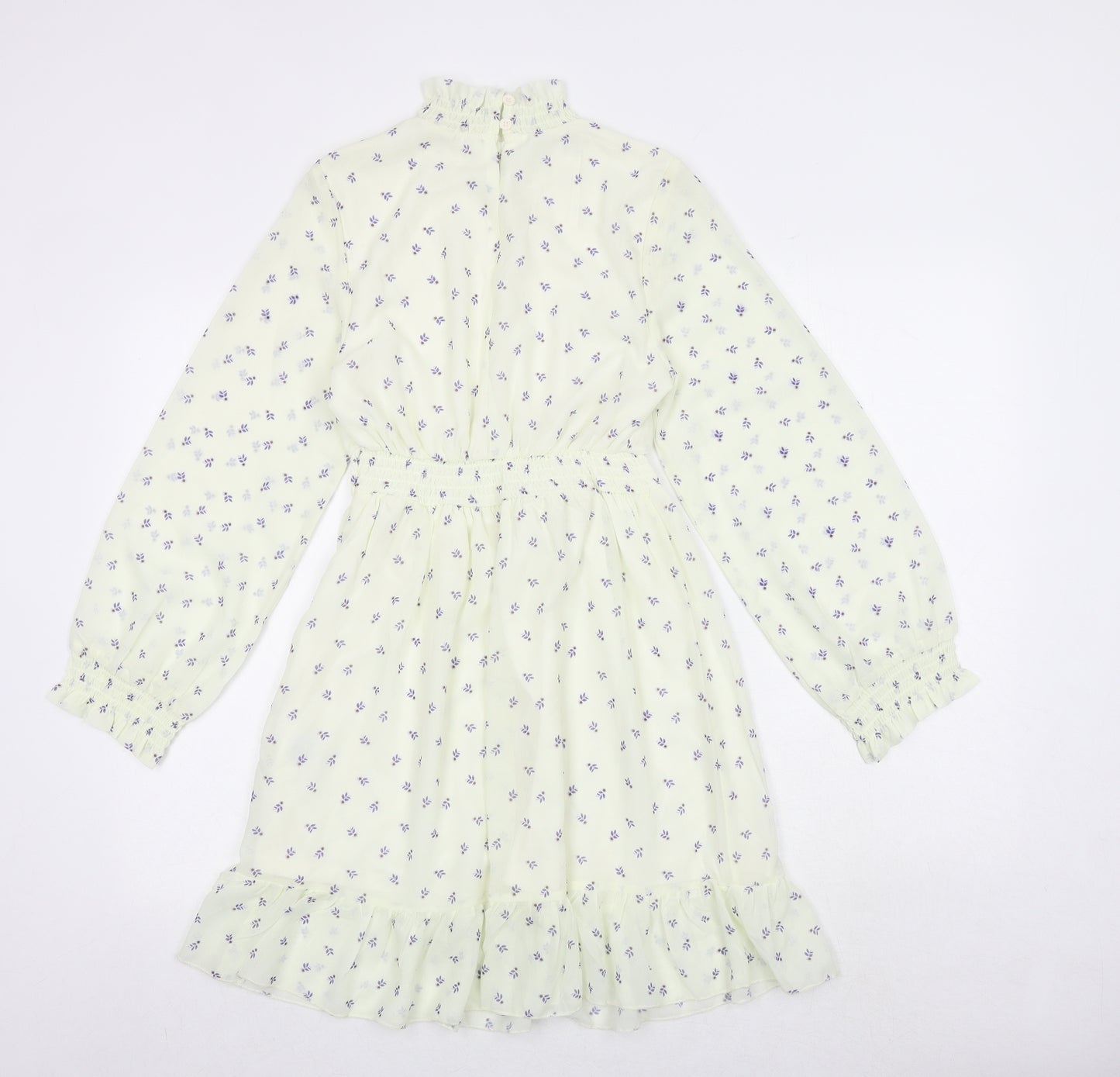 Rebellious Womens Yellow Geometric Polyester Fit & Flare Size S Mock Neck Button