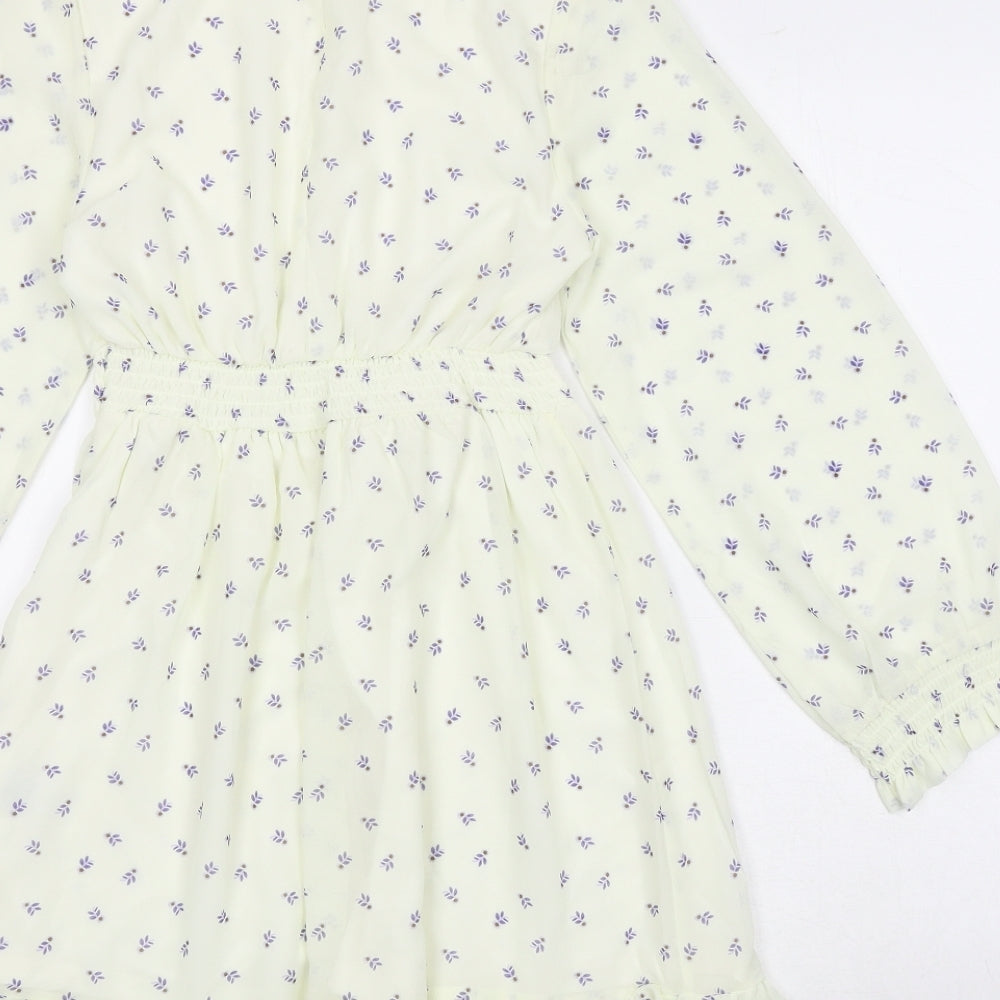 Rebellious Womens Yellow Geometric Polyester Fit & Flare Size S Mock Neck Button