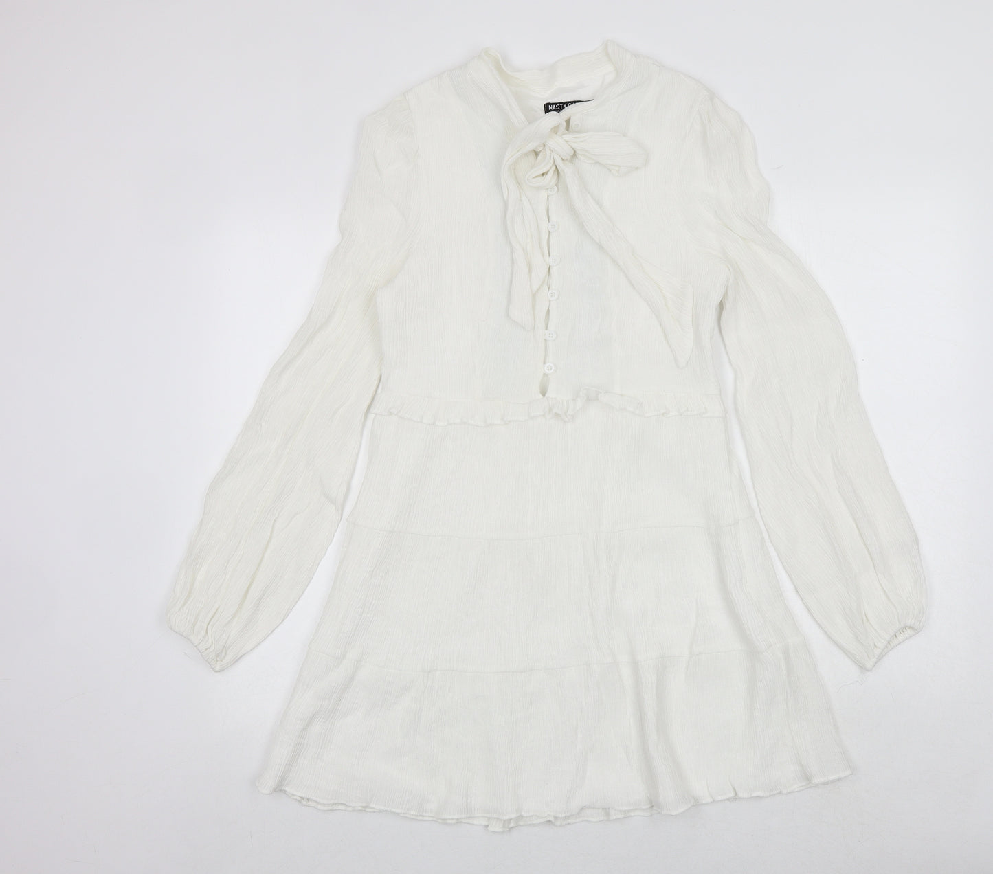 Nasty Gal Womens White Polyester Fit & Flare Size 12 Round Neck Tie - Tie Front