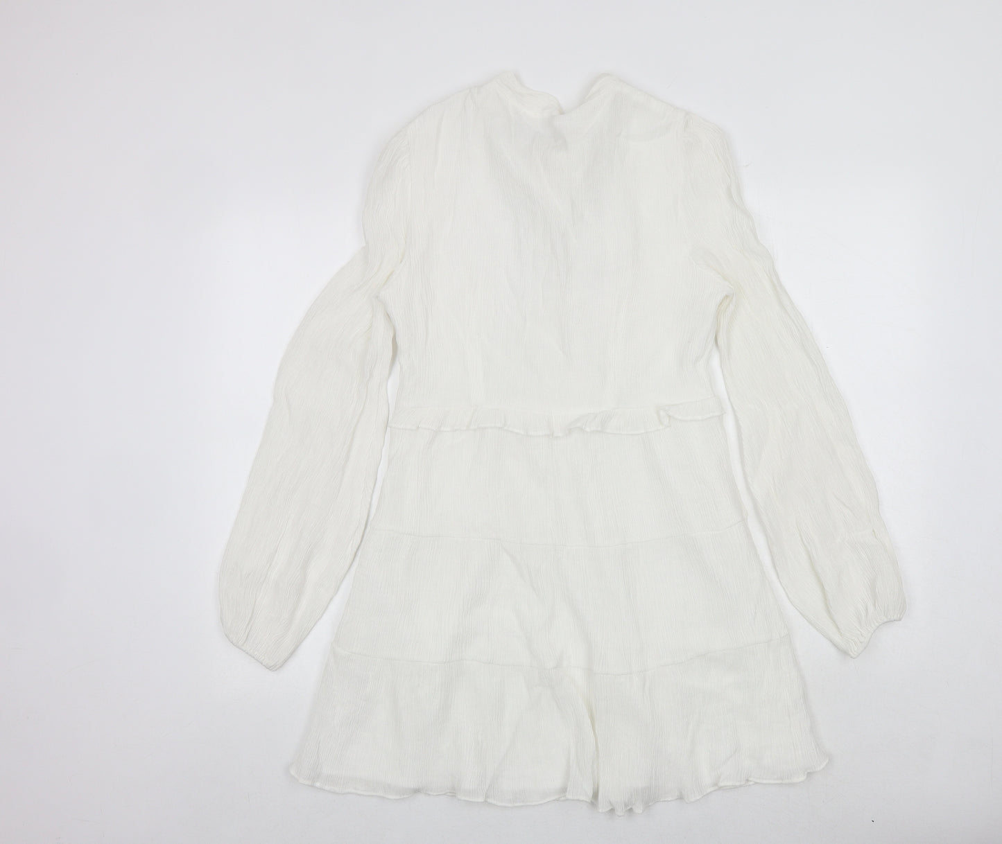 Nasty Gal Womens White Polyester Fit & Flare Size 12 Round Neck Tie - Tie Front