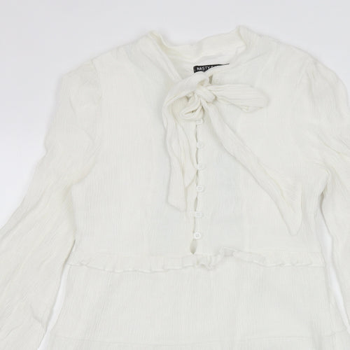 Nasty Gal Womens White Polyester Fit & Flare Size 12 Round Neck Tie - Tie Front
