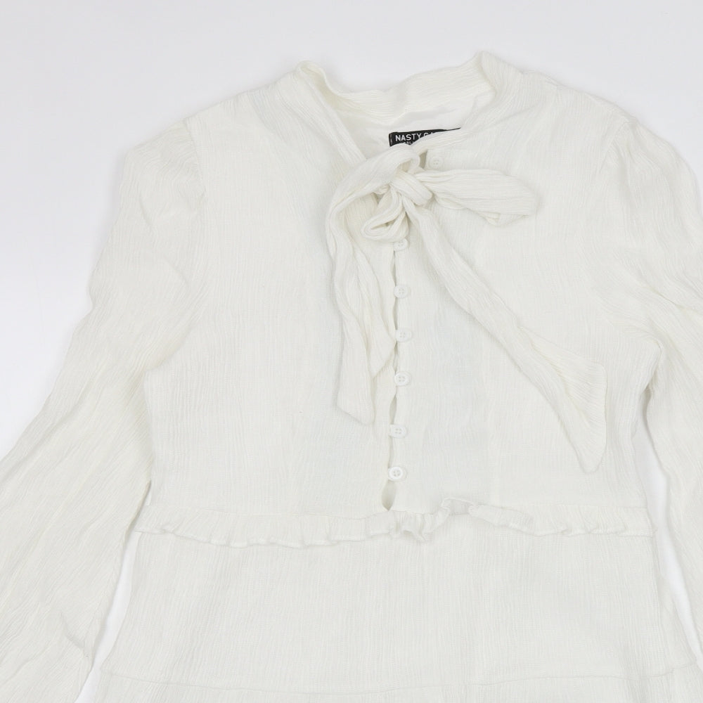 Nasty Gal Womens White Polyester Fit & Flare Size 12 Round Neck Tie - Tie Front