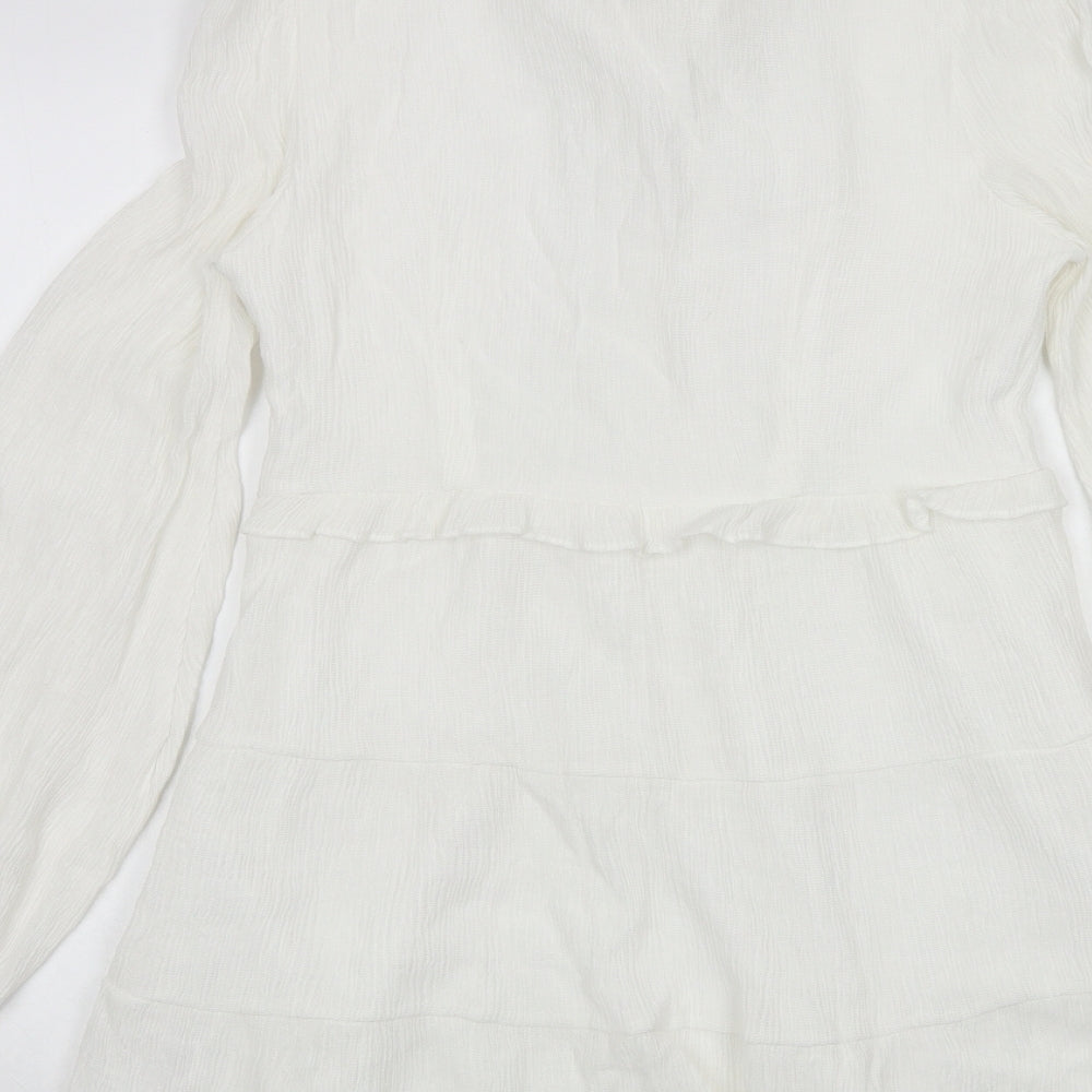 Nasty Gal Womens White Polyester Fit & Flare Size 12 Round Neck Tie - Tie Front