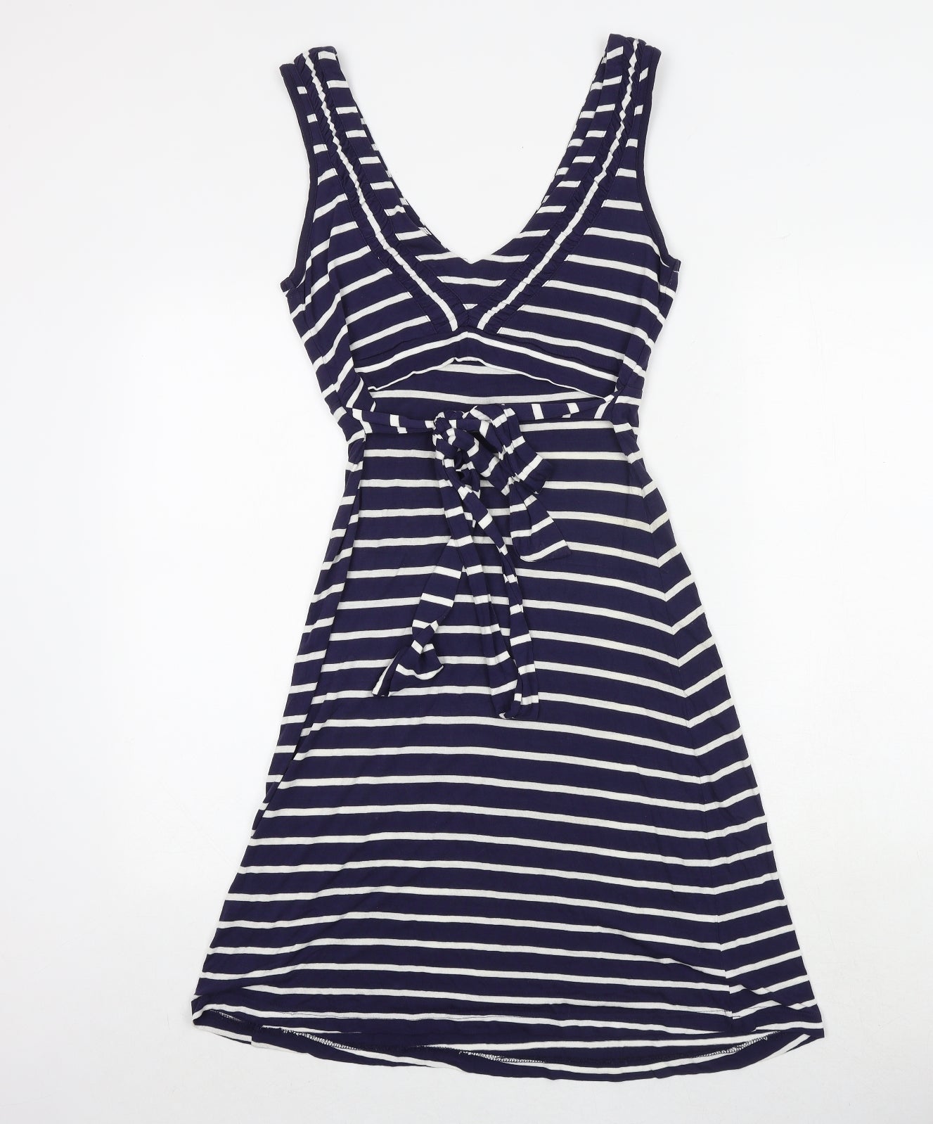 Fat Face Womens Blue Striped Viscose Fit & Flare Size 10 V-Neck Tie - Tie Front