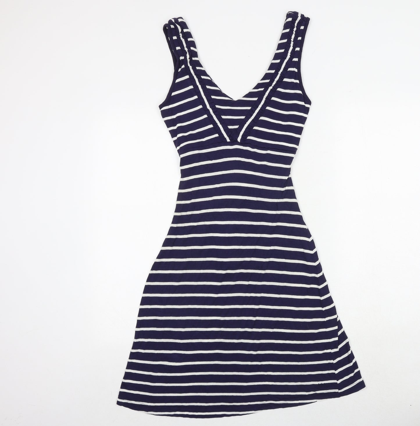 Fat Face Womens Blue Striped Viscose Fit & Flare Size 10 V-Neck Tie - Tie Front