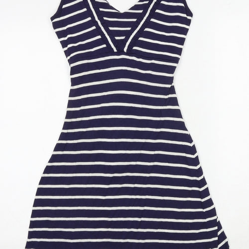 Fat Face Womens Blue Striped Viscose Fit & Flare Size 10 V-Neck Tie - Tie Front