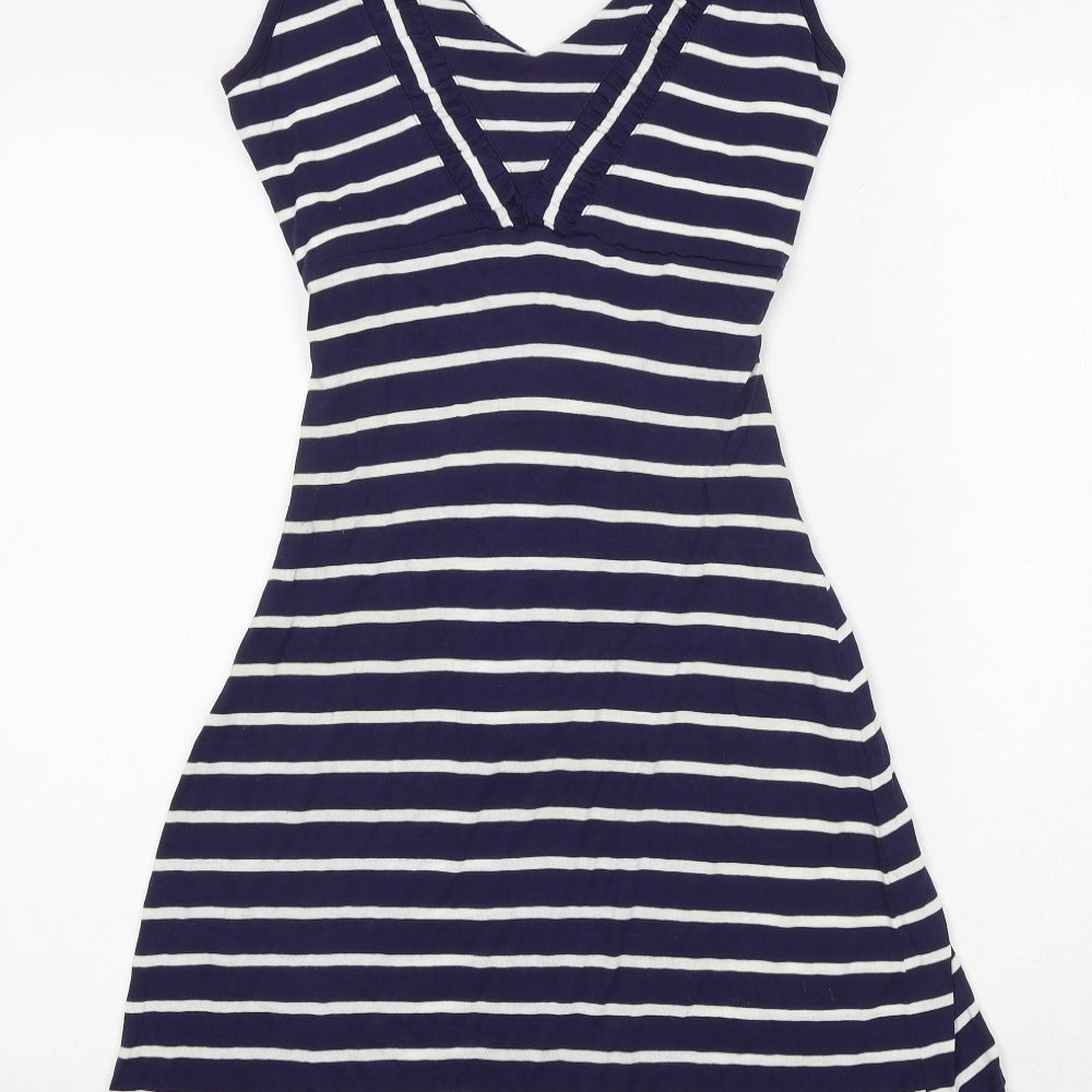 Fat Face Womens Blue Striped Viscose Fit & Flare Size 10 V-Neck Tie - Tie Front