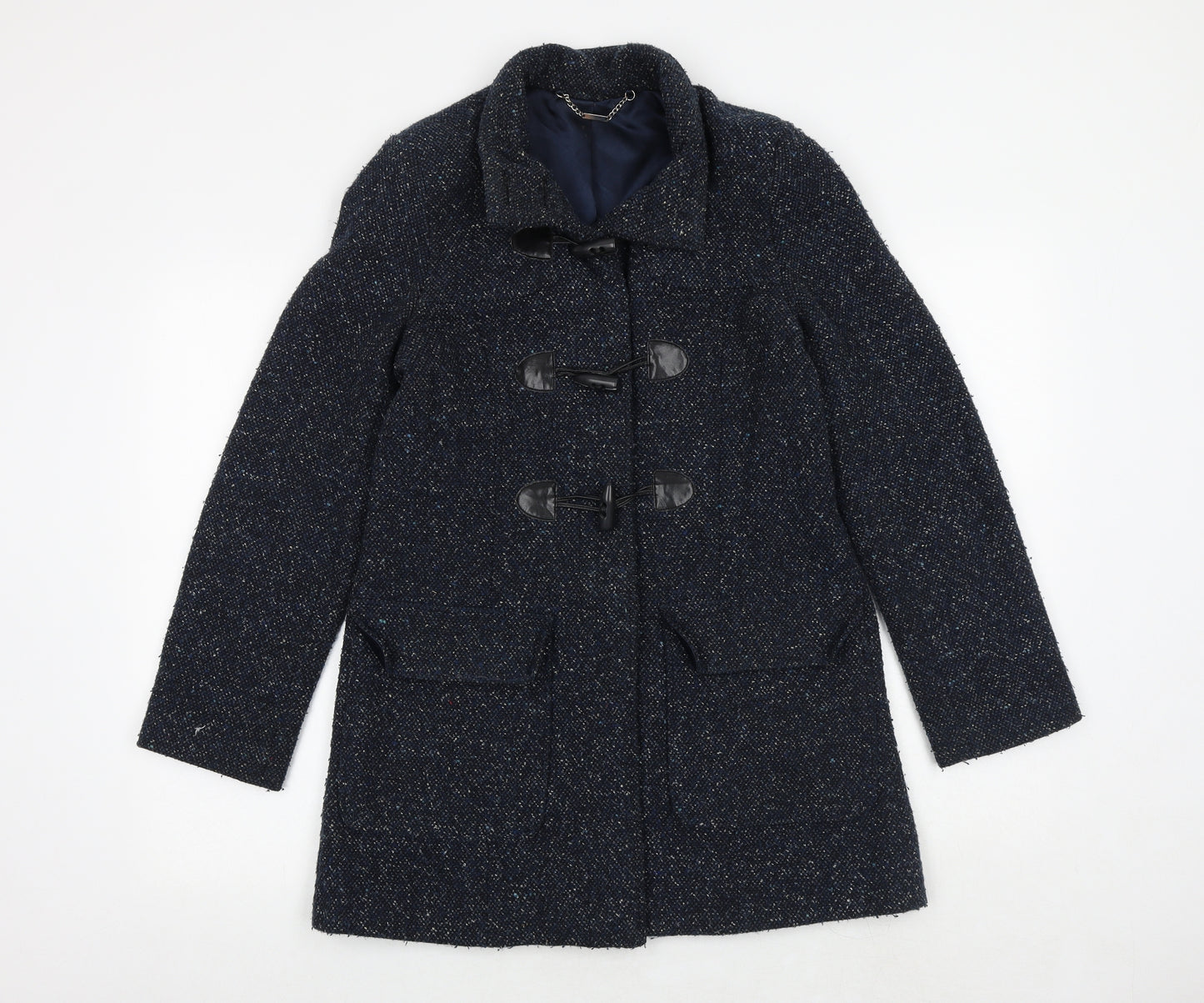 Laura Ashley Womens Blue Geometric Overcoat Coat Size 8 Hook & Loop