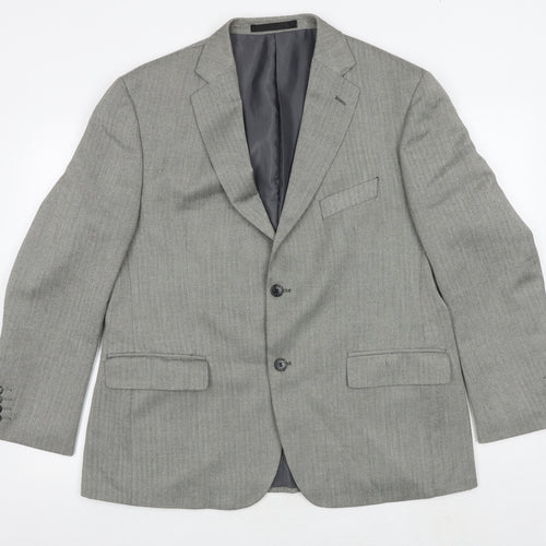 Impressions Mens Grey Herringbone Polyester Jacket Suit Jacket Size 42 Regular