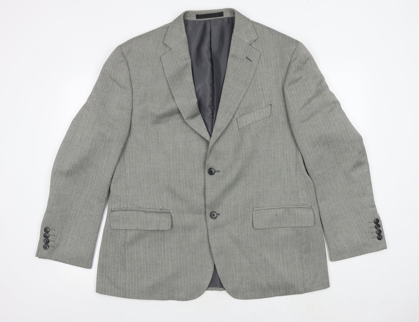 Impressions Mens Grey Herringbone Polyester Jacket Suit Jacket Size 42 Regular