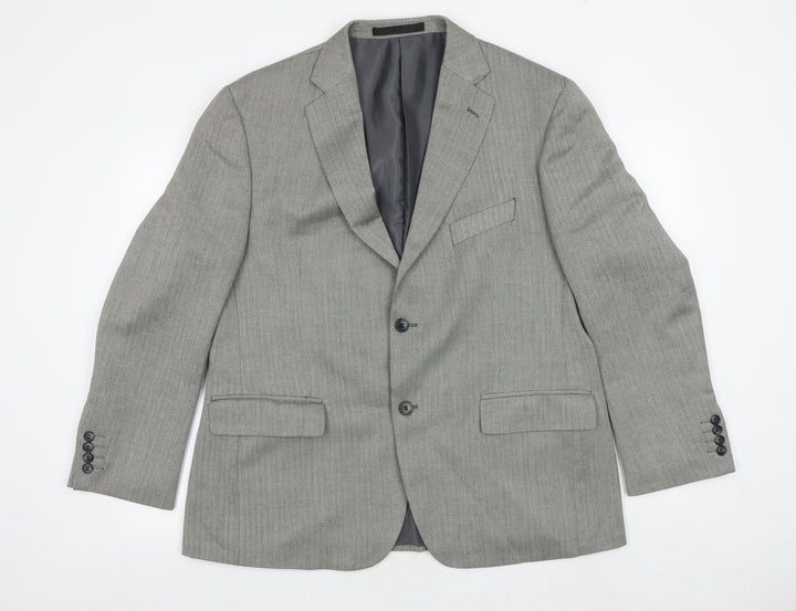 Impressions Mens Grey Herringbone Polyester Jacket Suit Jacket Size 42 Regular